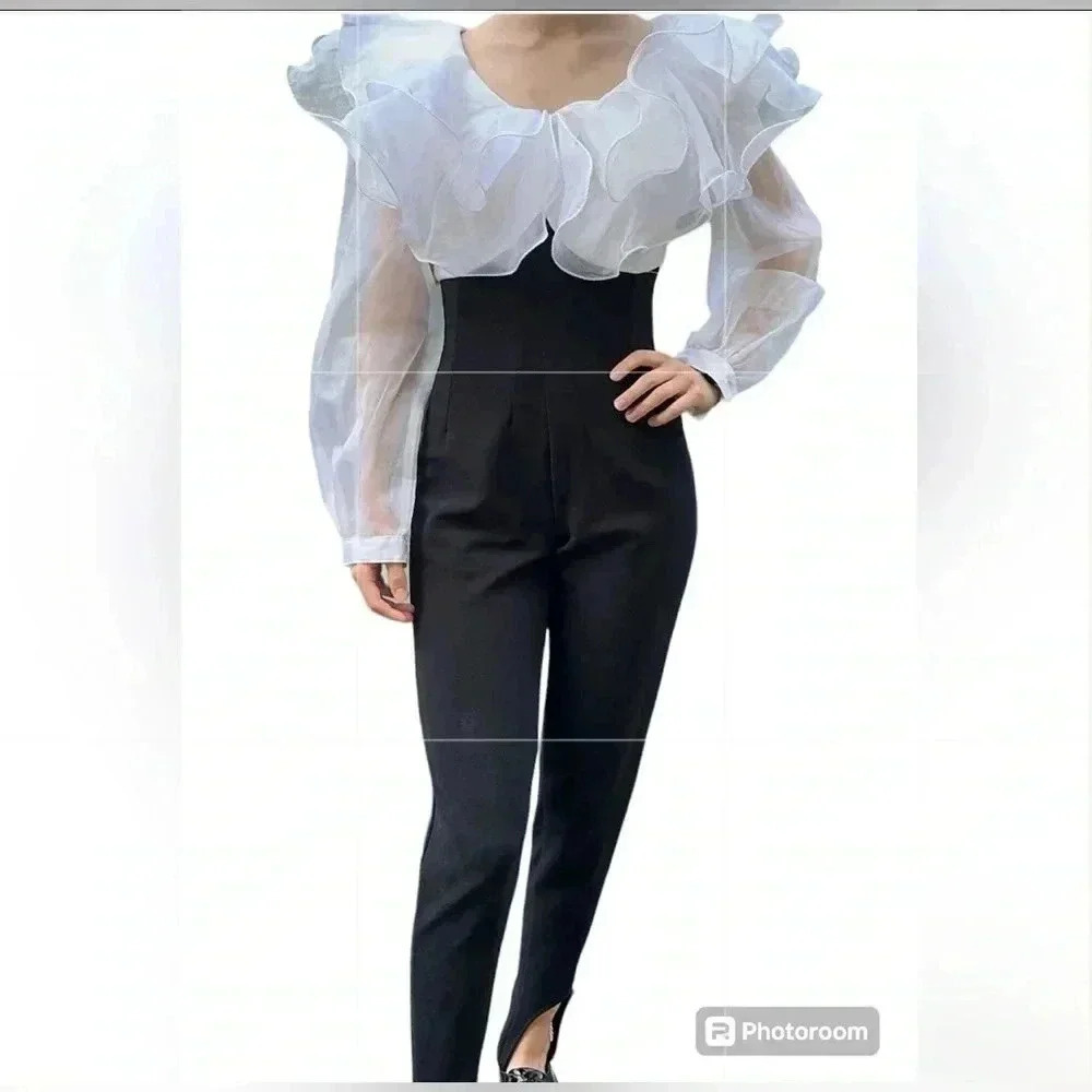 Vintage RARE organza Jumpsuit. Xs-S ruffle stirrup bottom unique Christmas Xmas